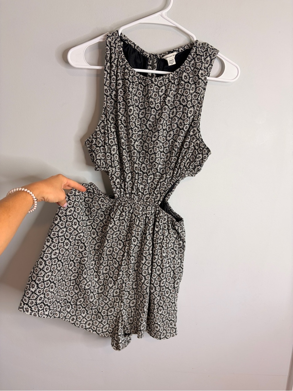 American Eagle Outfitters Black and White Floral Cutout Romper Medium